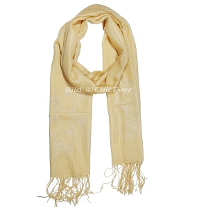 Schöner Schal aus 100% Wolle, 40cmx190cm, Rosen-Motiv, creme